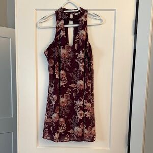 Miami High Neck with Cut Outs Floral Dress - Burgundy and Pink